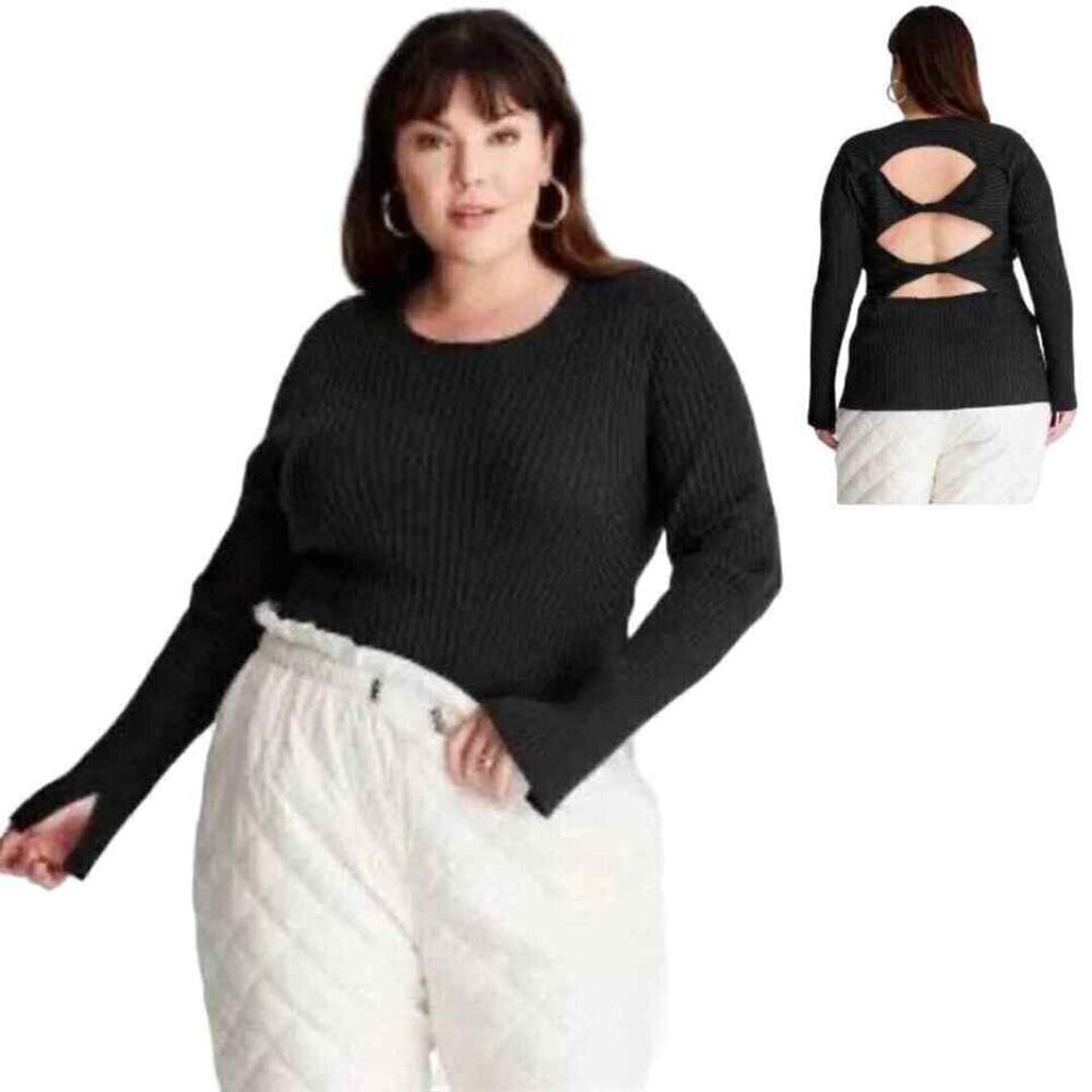 Future Collective Black Crew Neck Twist Open Back Pullover Knit Sweater Size 3X
